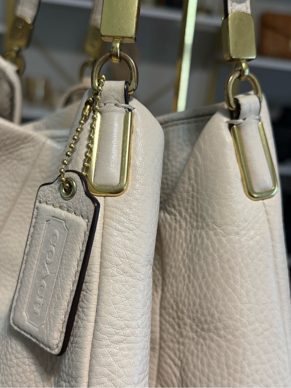 Coach Madison Elegant Cream Leather Shoulder Bag with Scarf Accent - Picture 14 of 16